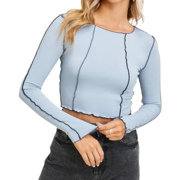 13. Daphne Sky Long Sleeve Cropped Top - Picture 1 of 3